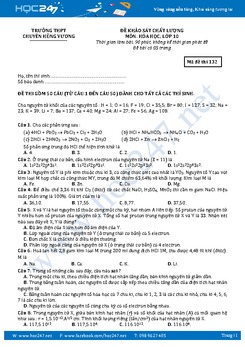 Khảo sát chất lượng đầu năm Hóa 10 trường THPT Chuyên Hùng Vương có lời giải