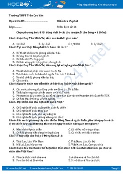 Đề kiểm tra 15 phút HK1 môn Lịch sử 11 - Trường THPT Trần Cao Vân