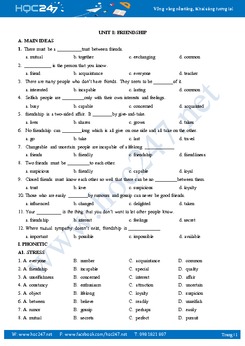 Bài tập bổ trợ Unit 1 Tiếng Anh 11