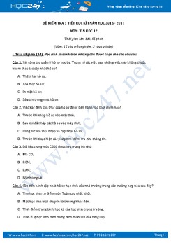 Đề kiểm tra 1 tiết học kì 1 môn Tin học lớp 12 có đáp án năm 2017 - Đề số 1