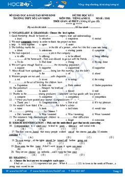 Một số đề thi học kỳ 1 tham khảo môn tiếng Anh lớp 11