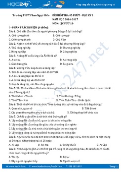 Bộ 3 đề kiểm tra 1 tiết HK1 môn Lịch sử 10 - Trường THPT