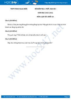 Đề kiểm tra 1 tiết HK1 môn Sử 10 - Trường THPT Phan Ngọc Hiển