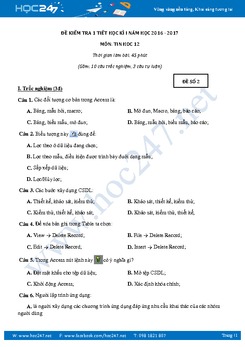 Đề kiểm tra 1 tiết học kì 1 môn Tin học lớp 12 có đáp án năm 2017 - Đề số 2