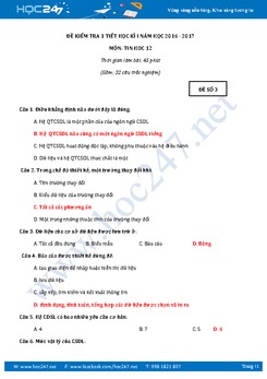 Đề kiểm tra 1 tiết học kì 1 môn Tin học lớp 12 có đáp án năm 2017 - Đề số 3