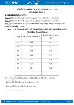 Đề kiểm tra 1 tiết HK1 môn Địa 10 - Trường THPT Phan Ngọc Hiển