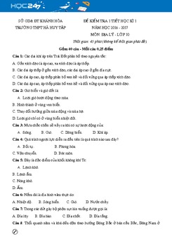 Đề kiểm tra 1 tiết HK1 môn Địa Lý 10 - Trường THPT Hà Huy Tập