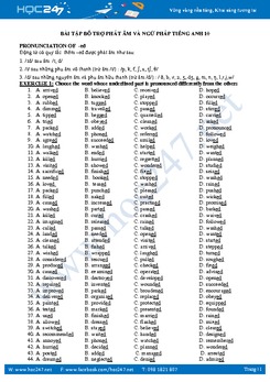 Bài tập bổ trợ phát âm và ngữ pháp tiếng Anh lớp 10