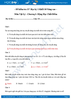 Đề kiểm tra 15' chương Động Học Chất Điểm Vật Lý 10 NC