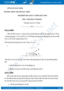 Đề thi khảo sát chất lượng đầu năm Vật lý 10 THPT chuyên Bắc Ninh