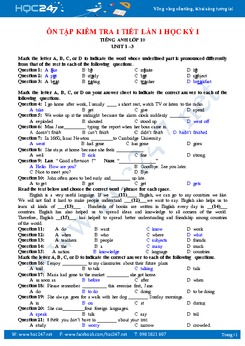 Ôn tập kiểm tra 1 tiết lần 1 tiếng Anh lớp 10