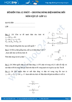Đề kiểm tra 15' có đáp án chương Dòng Điện Không Đổi Vật lý 11