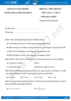 Đề kiểm tra 45' chương Động Học Chất Điểm Vật Lý 10 có đáp án