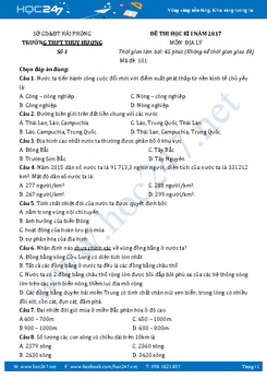 Đề thi HK1 môn Địa Lý 12 - Trường THPT Thụy Hương số 1