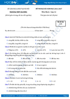 Đề thi học kì 1 môn Địa Lý 12 - Trường THPT Đa Phúc