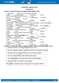 Đề kiểm tra 15 phút Tiếng Anh lớp 10 (Tham khảo có đáp án)