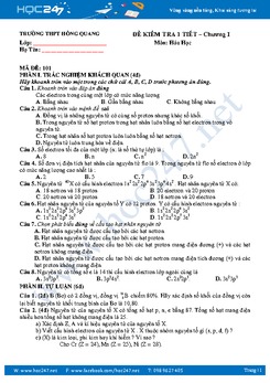 Đề kiểm tra 45 phút Hóa 10 Chương Nguyên tử có lời giải