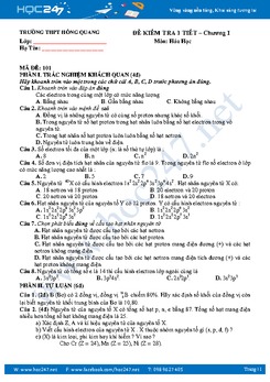 4 Đề kiểm tra 1 tiết Hóa học 10 Chương Nguyên tử