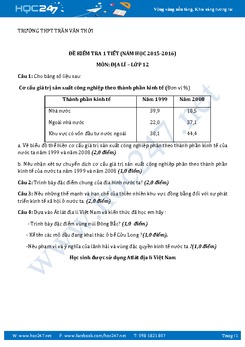 Bộ 2 đề kiểm tra 1 tiết HK1 môn Địa Lý 12 - Trường THPT