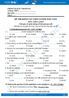 Đề thi khảo sát chất lượng đầu năm tiếng Anh lớp 9 Thanh Oai - Hà Nội