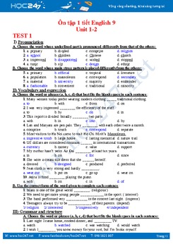 Đề cương ôn tập kiểm tra 1 tiết tiếng Anh lớp 9 lần 1