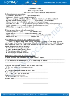 Đề kiểm tra 1 tiết Tiếng Anh lớp 9 lần 1