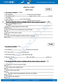 Kiểm tra 15 phút lần 1 tiếng Anh lớp 9