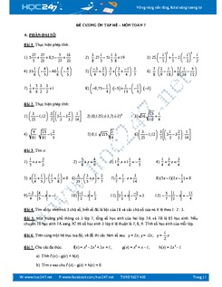 Bài tập ôn tập hè môn Toán lớp 7