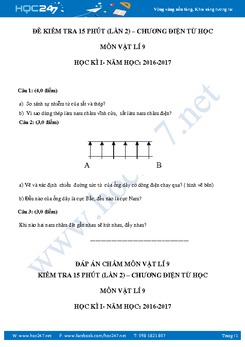 Đề kiểm tra 15' lần 2 chương Điện Từ Học Vật lý 9 có đáp án