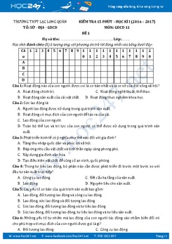 Đề kiểm tra 15 phút môn GDCD 11 - Trường THPT Lạc Long Quân