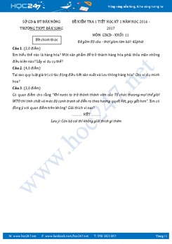 Đề kiểm tra 1 tiết HK1 môn GDCD 11 - Trường THPT Đak Song