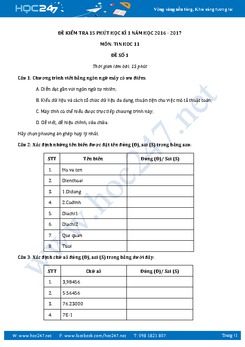 Bộ 8 đề kiểm tra 15 phút học kì 1 môn Tin học lớp 11 có đáp án năm 2017