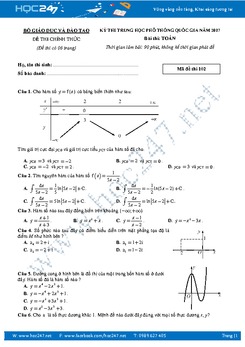 Đề thi THPTQG 2017 môn Toán - Mã 102 (CHÍNH THỨC) - Có lời giải chi tiết
