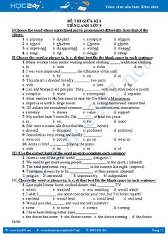 Đề thi giữa học kì I tiếng Anh lớp 9