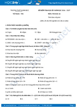 Đề thi học kì 1 môn Tin học lớp 11 có đáp án năm 2017 - Trường THPT Khâm Đức