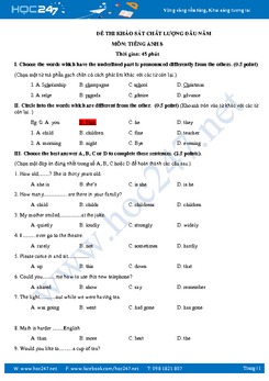 Đề thi khảo sát chất lượng đầu năm tiếng Anh lớp 8
