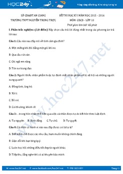 Đề thi HK1 môn GDCD 10 - Trường THPT Nguyễn Trung Trực