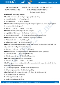 Đề kiểm tra 1 tiết môn GDCD 10 - Trường THPT Đak Song