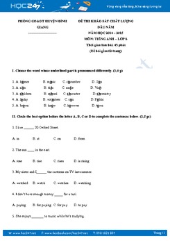 Đề thi KSCL đầu năm tiếng Anh lớp 8 huyện Bình Giang - Hải Dương