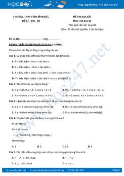 Đề thi học kì 1 môn Tin học lớp 11 có đáp án năm 2017 - Trường THPT Vĩnh Bình Bắc