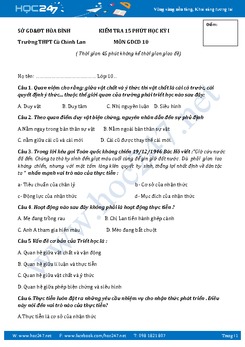 Đề kiểm tra 15 phút môn GDCD lớp 10 - Trường THPT Cù Chính Lan