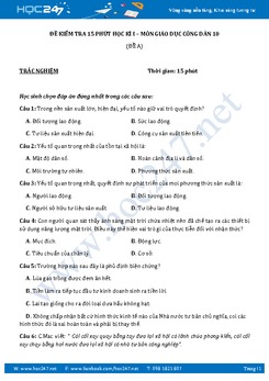 Đề kiểm tra 15 phút HK1 năm học 2017 - 2018 môn GDCD 10