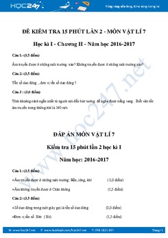 Đề kiểm tra 15 phút chương II Âm học Vật Lý 7