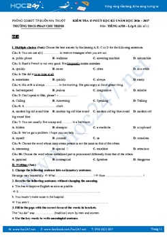 Đề kiểm tra 15 phút tiếng Anh lớp 8 THCS Phan Chu Trinh - Buôn Mê Thuột