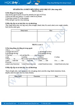 Bộ đề kiểm tra 15 phút tiếng Anh lớp 8 theo từng tuần