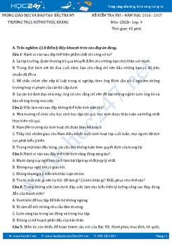 Đề thi HK1 môn GDCD 9 - Trường THCS Huỳnh Thúc Kháng