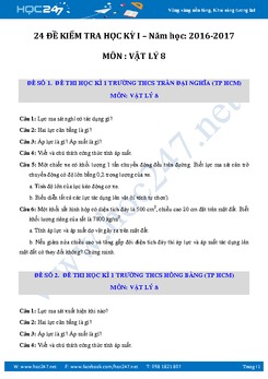 24 đề thi Học kì 1 môn Vật lý 8 các trường THCS năm 2016