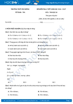Đề kiểm tra 1 tiết học kì 1 môn Tin học lớp 11 có đáp án năm 2017 - Trường THPT Phú Riềng