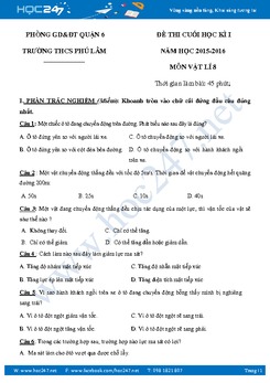 Đề thi và đáp án HKI môn Vật Lý 8 trường THCS Phú Lâm