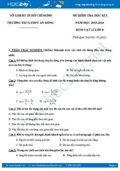 Đề thi và đáp án môn Vật Lý 8 Học kì 1 năm 2015- 2016